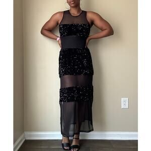 Mandinga Black Lento Sequin Maxi Dress Size Medium